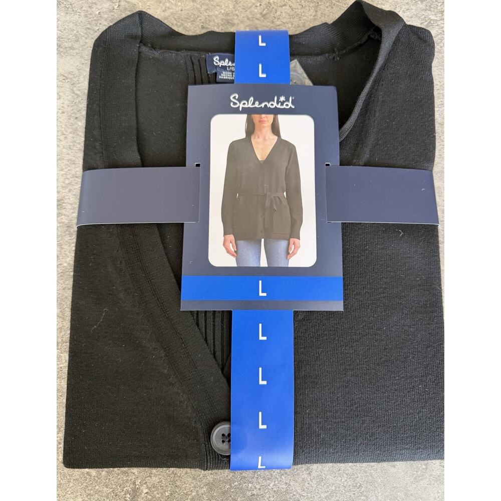 Splendid Women’s Belted Button Front Cardigan Black L NWT